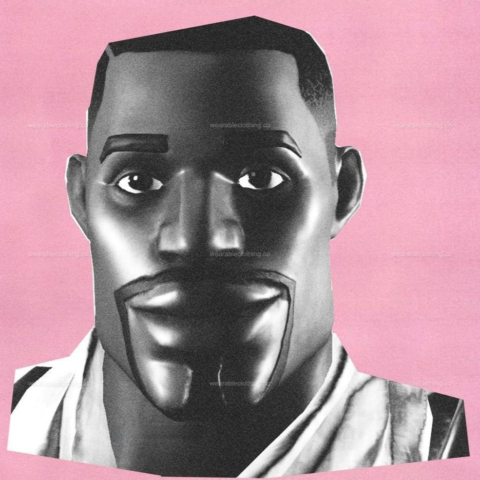 Black T-shirt with Fortnite’s default character on the cover of Tyler, The Creator’s album IGOR