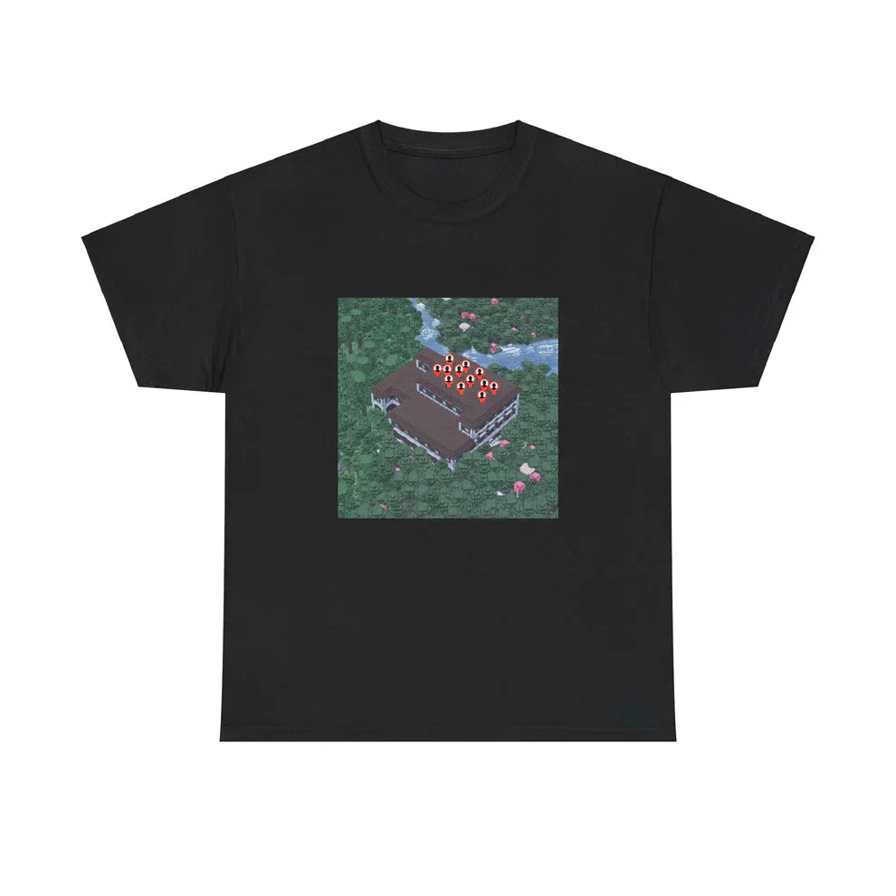 Black T-shirt with the Not Like Us cover by Kendrick Lamar, but with Minecraft elements