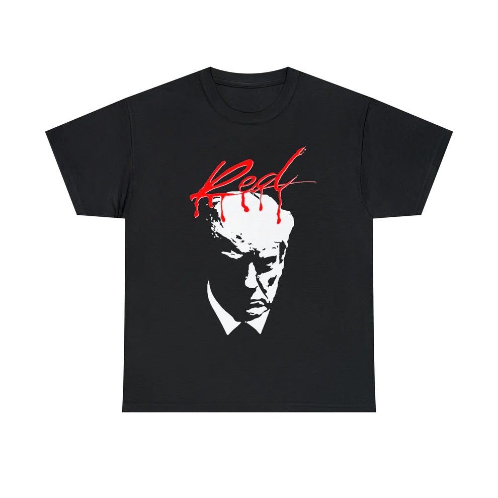 Black T-shirt with Trump on the cover of Whole Lotta Red by Playboi Carti.