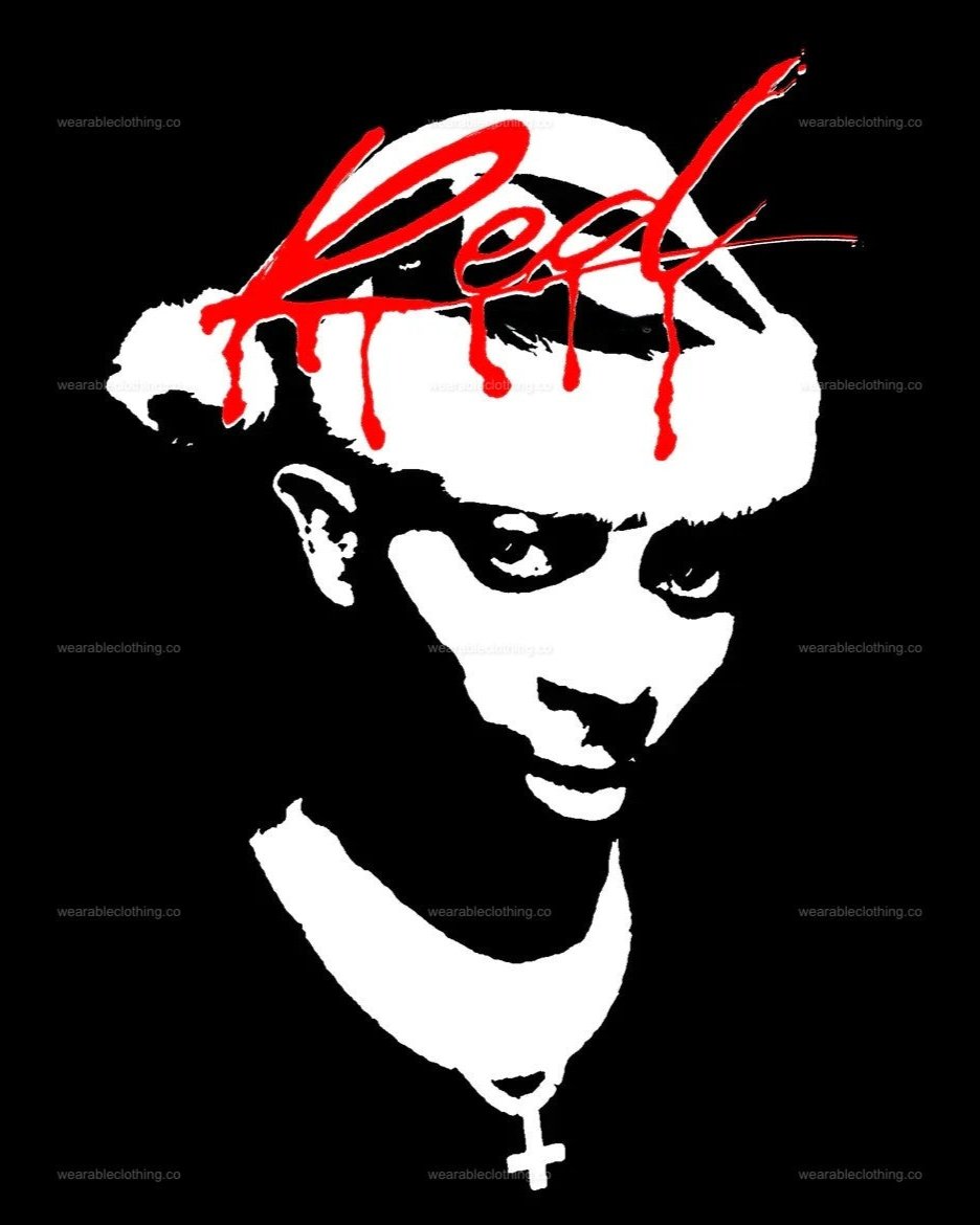 Black T-shirt with Playboi Carti on the cover of Whole Lotta Red, wearing a Santa hat