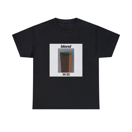 Graphic of the Blond album cover with Frank Ocean replaced by a rock from Minecraft.