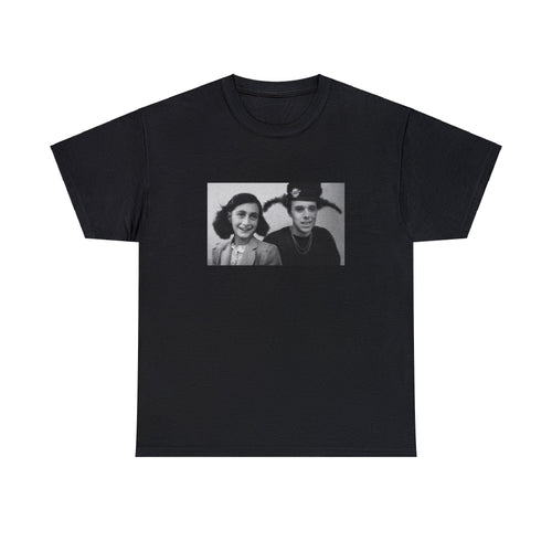Illustration of rapper BLP Kosher positioned next to Anne Frank.