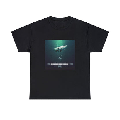 Black T-shirt with an OceanGate submarine drowning at sea on the Drowning album cover