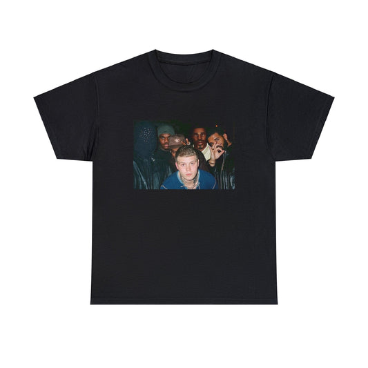 Black T-shirt with Fortnite’s default character alongside rappers like Drake and Kanye West